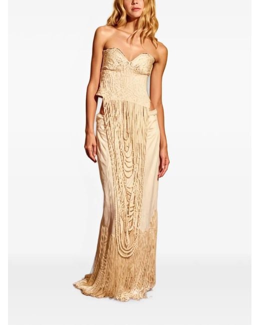 Bless Natural Fringe-Trim Strapless Top