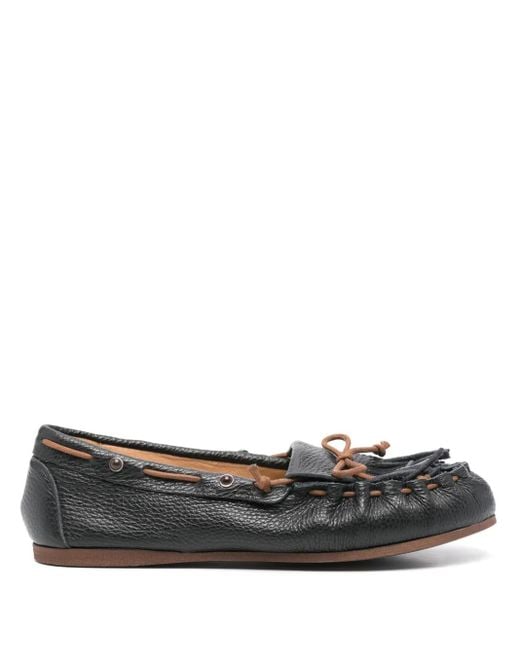 P.A.R.O.S.H. Gray Fringe-Detail Leather Loafers