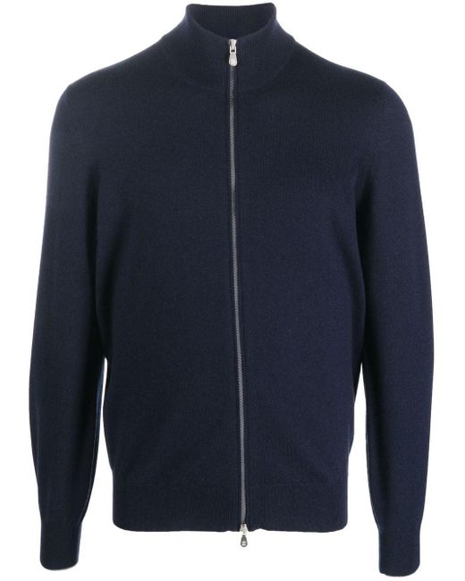 Brunello Cucinelli Funnel Neck Zip-up Cashmere Umper in Blue for Men | Lyst