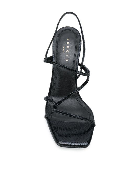Sandro Snake Effect Strappy Sandals in Black | Lyst