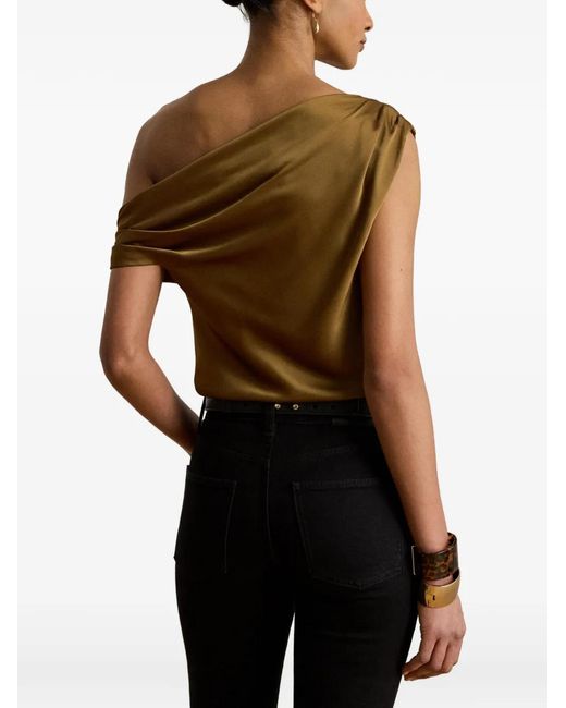 Ralph Lauren Green Asymmetrical Pleated Blouse