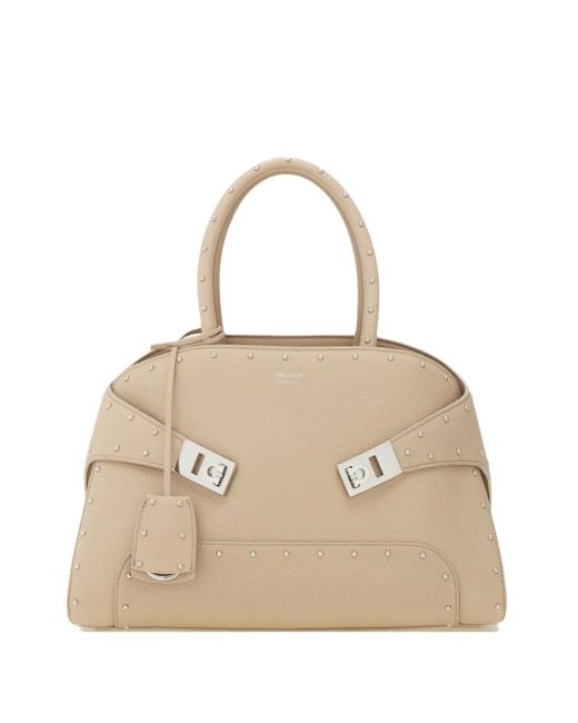 Ferragamo Natural Hug Handbag With Studs M