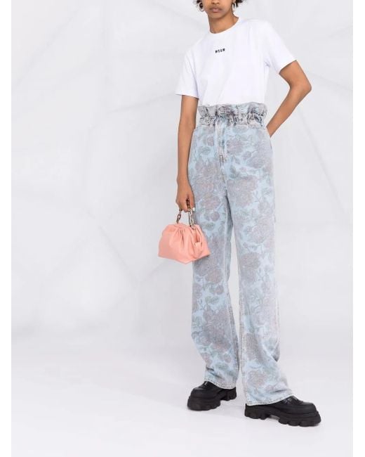 Camiseta De Algodón Con Logo Estampado MSGM de color White