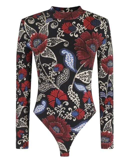 Farm Rio Black Floral High-Neck Top