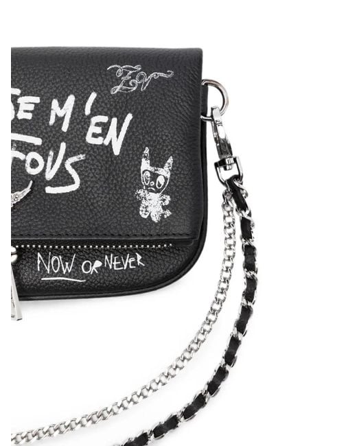 Zadig & Voltaire Black Mini Pochette Rock À Imprimé Graffiti