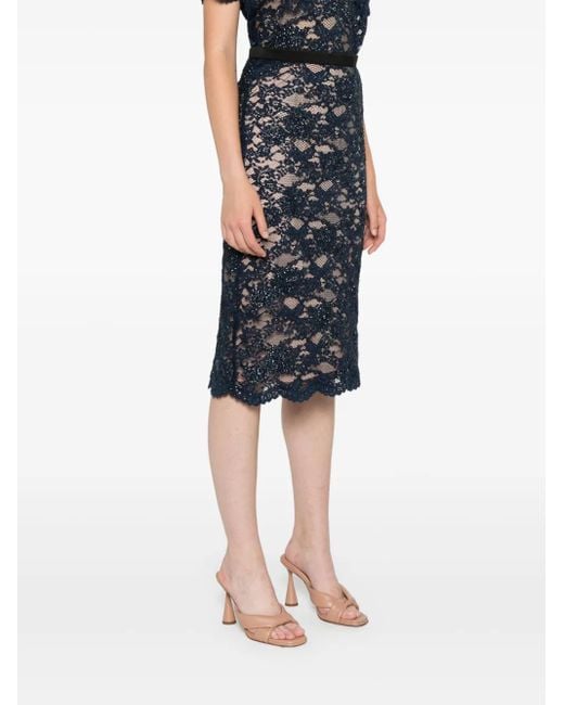P.A.R.O.S.H. Black Sequin-Embellished Lace Midi Skirt