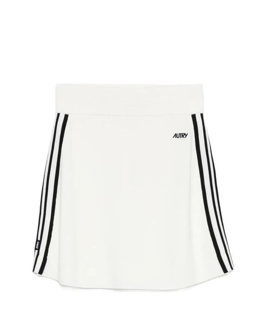 Autry White Logo-Print Side-Stripe Skirt