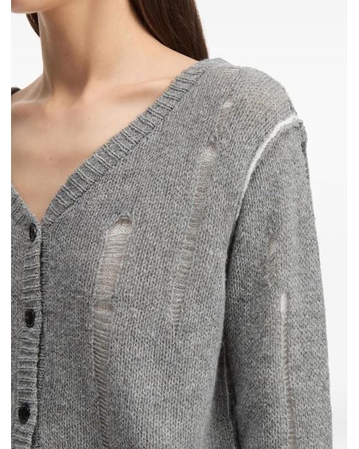 B+ AB Gray Distressed-Details V-Neck Cardigan