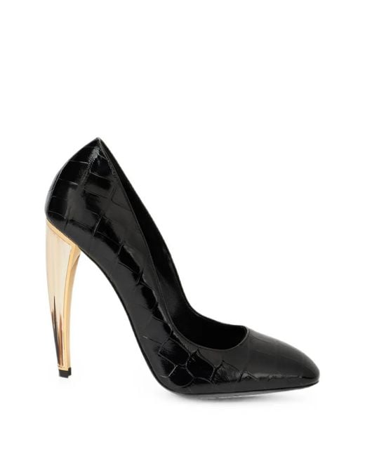 Roberto Cavalli Black Croc-Effect Leather Pumps