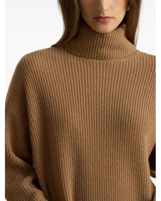 Ralph Lauren Brown Rack-Stitched Turtleneck Mini Dress