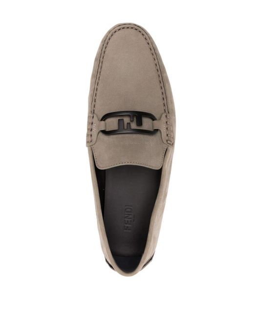 Fendi Gray O'lock Leather Loafers for men