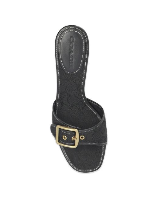 COACH Black Margot Buckle Monogram-Pattern Sandals