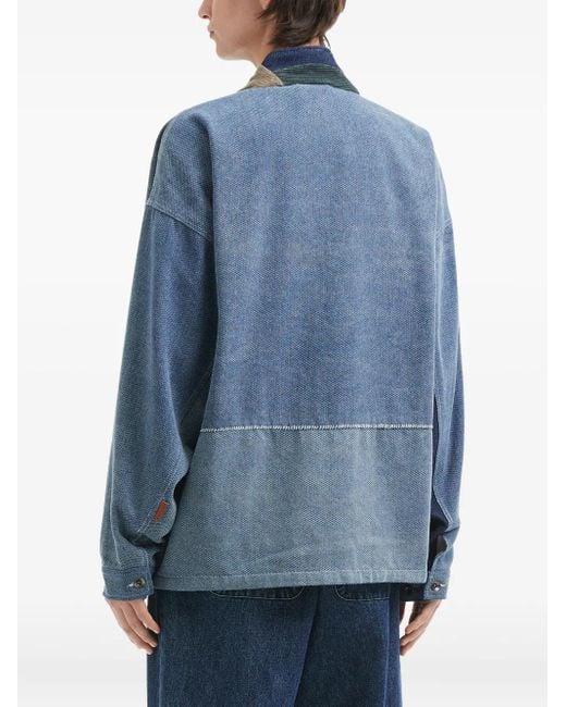 AFTERMATHS Blue Patchwork Denim Jacket for men