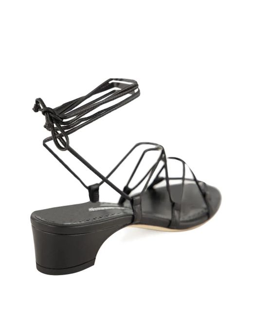 Manolo Blahnik Black Lace-Up Block-Heel Sandals