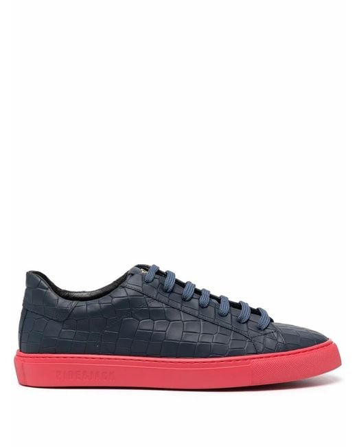 HIDE & JACK Blue Crocodile-Embossed Low-Top Leather Sneakers for men