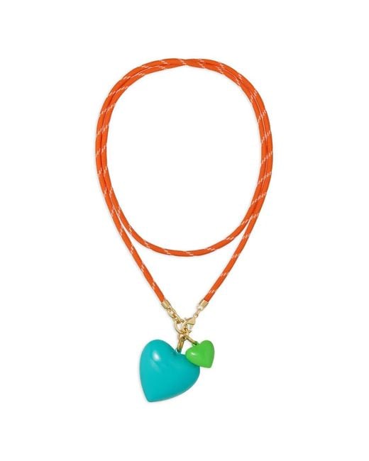 Roxanne Assoulin Green Happy Cord Heart-Pendant Necklace