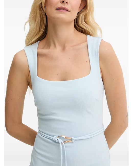 Guess White Clea Square-Neck Belted Mini Dress