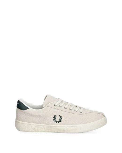 Fred Perry White Suede Logo-Embroidered Sneakers for men