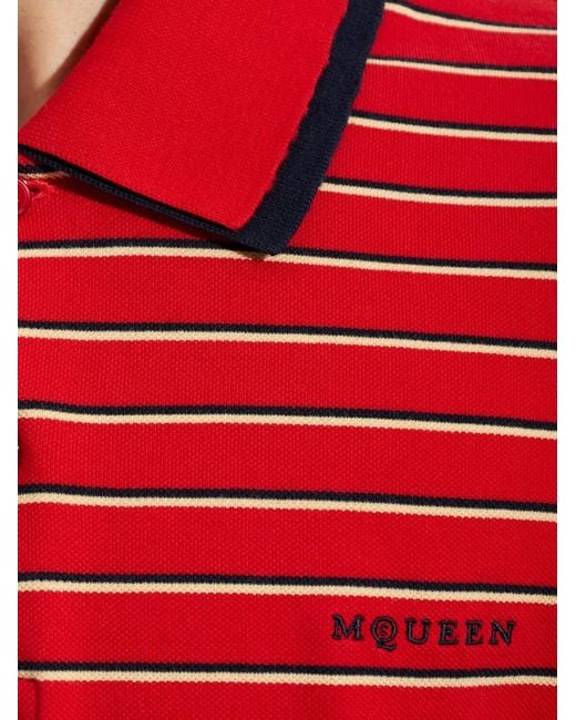 McQueen Red Striped Cotton Polo Shirt for men