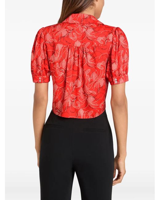 Cinq À Sept Red Botanical Floral Abena Tie Shirt