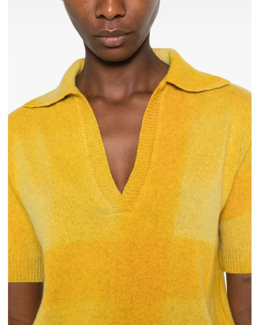 Kristina Ti Yellow Check-Pattern Polo-Collar Sweater