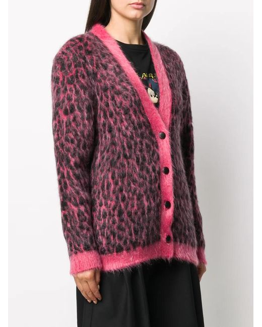 Saint Laurent Pink Brushed Leopard-print Wool Cardigan