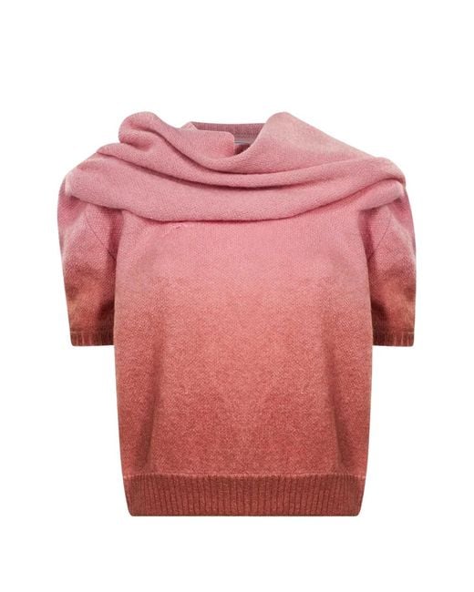 ROWEN ROSE Pink Gradient-Effect Draped-Neck Sweater