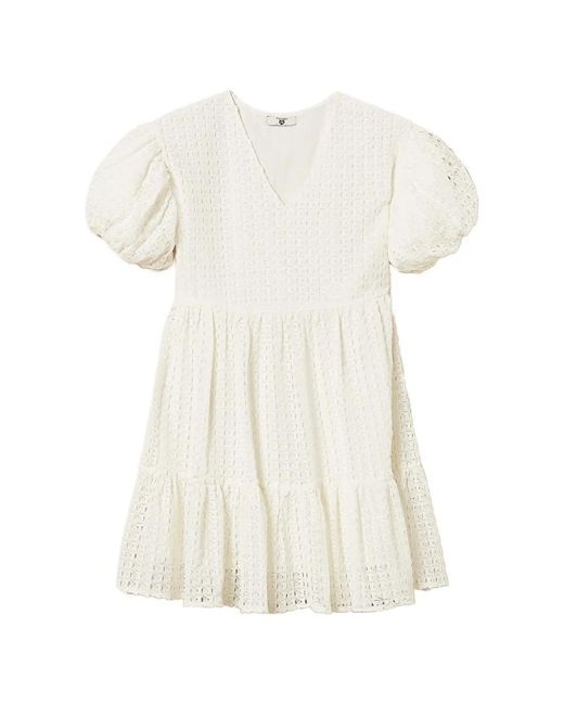 Twinset White Puff-Sleeved Tiered Dress