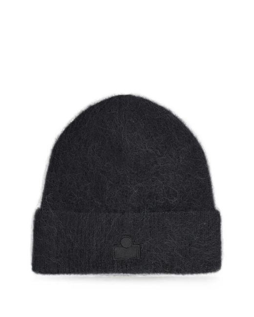 Isabel Marant Blue Logo-Patch Knitted Beanie Hat