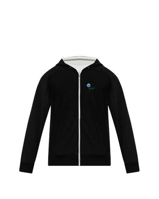 KENZO Black Reversible Floral-Embroidered Hoodie for men