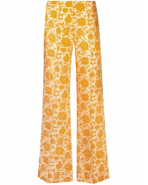 Sandro Floral-jacquard Flared Trousers in Orange | Lyst Canada