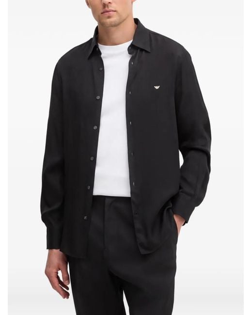 Emporio Armani Black Logo-Detail Casual Shirt for men