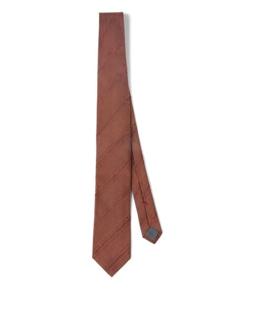 Brunello Cucinelli Brown Stripes Silk Tie for men
