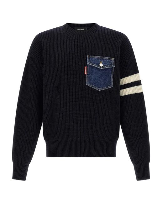 DSquared² Gerippter Pullover mit Jeanstasche in Blue für Herren