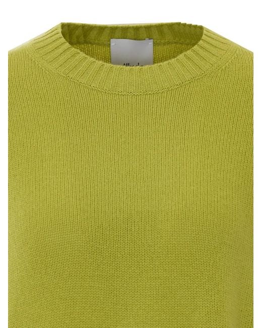 Allude Green Crew-Neck Ribbed-Trim Sweater