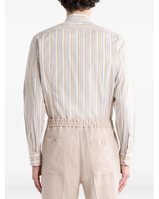 Etro White Striped Pegaso-Embroidered Shirt for men