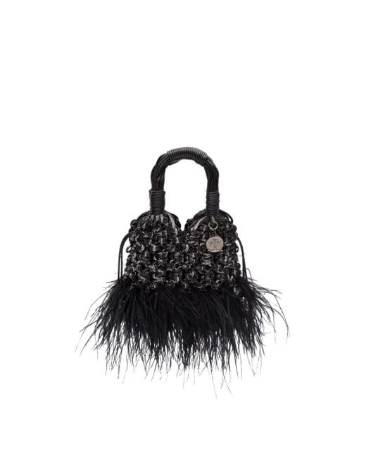 Isla Black Glam Plumas Tote Bag mit Feder