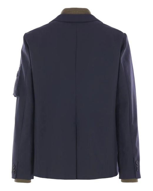 Sacai Blue Zip-Detail Button Jacket for men
