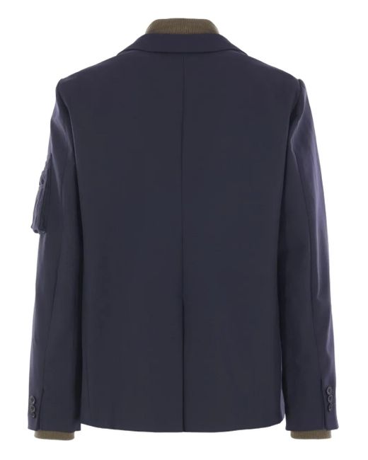 Sacai Blue Zip-Detail Button Jacket for men