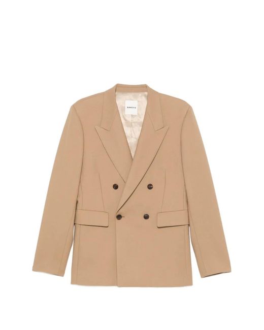 Sandro Natural Double-Breasted Virgin-Wool Blazer for men