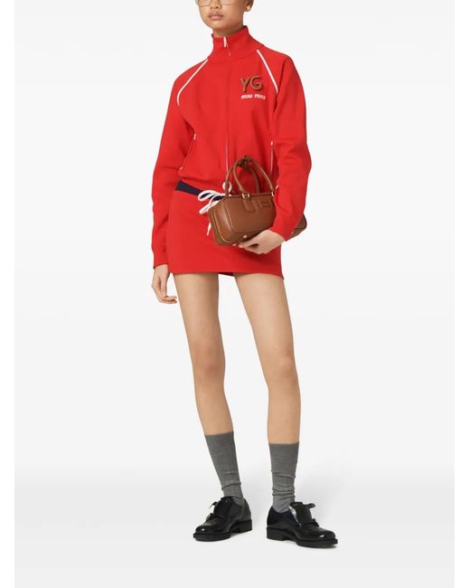 Miu Miu Red Logo-Embroide Mini Skirt