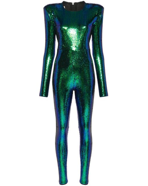 Alexandre Vauthier Green Shoulder-Pads Sequin Jumpsuit