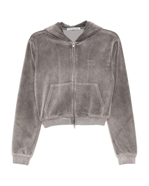 Alexander Wang Gray Crystal-Embellished Zipped Hoodie