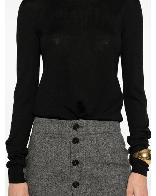 Saint Laurent Black Cassandre Wool Crewneck Sweater