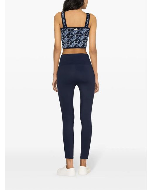 MICHAEL Michael Kors Blue Monogram-Jacquard Cropped Tank Top