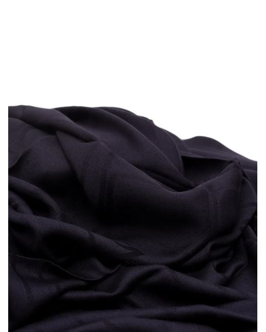 Elisabetta Franchi Blue Logo-Jacquard Frayed Scarf