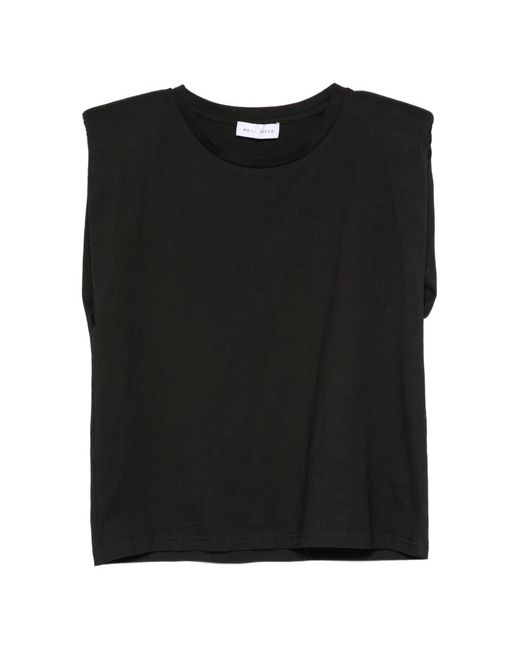 WEILI ZHENG Black Padded-Shoulder Sleeveless Cotton T-Shirt