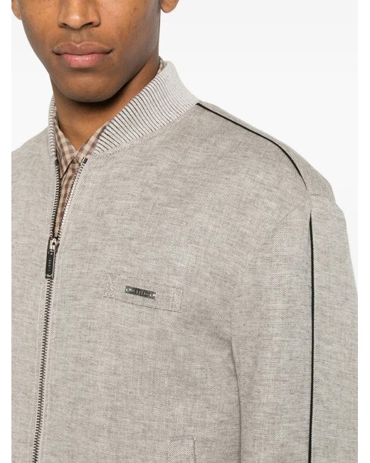 Iceberg Gray Logo-Plaque Side-Stripe Jacket for men