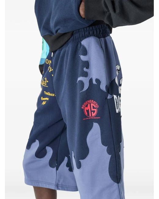 MARINE SERRE Blue Patchwork Jersey Shorts