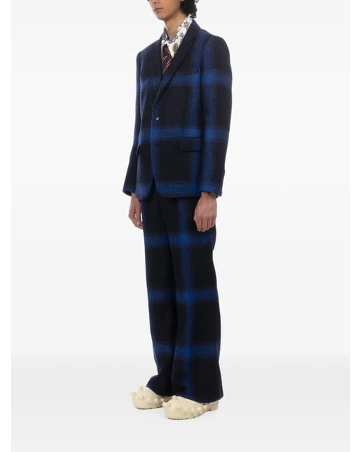 Walter Van Beirendonck Blue Check-Pattern Wool Blazer for men
